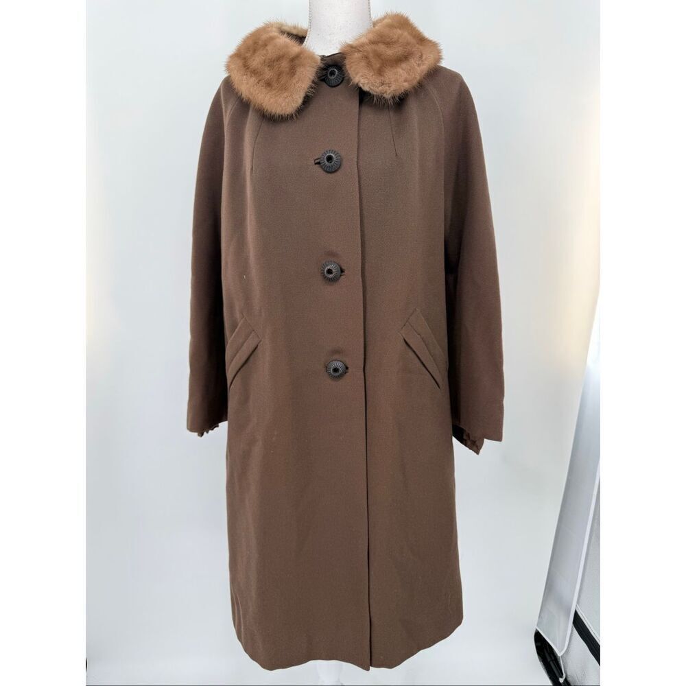 Vintage 1950s–60s Canadian Union Made Wool Coat with Real Fur Collar M/L